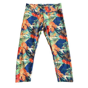 Kiragrace Tropical Print Athletic Leggings Cropped Length Stretch Size Large